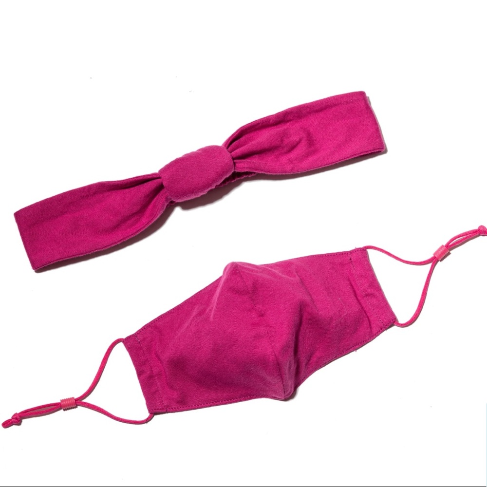 Lele Sadoughi Magenta Face Mask and Headband Set